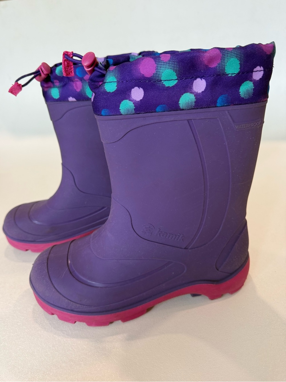 Kamik Snobuster 2 Winter Snow Boots Girls Size 4 Purple Pink Polka Dot
